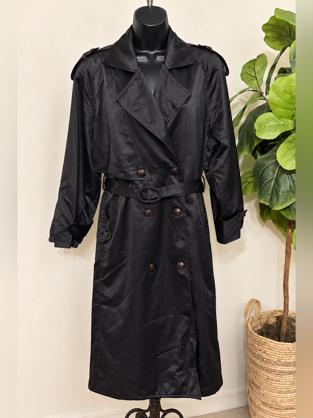 Classic Black Double-Breasted Trench Coat